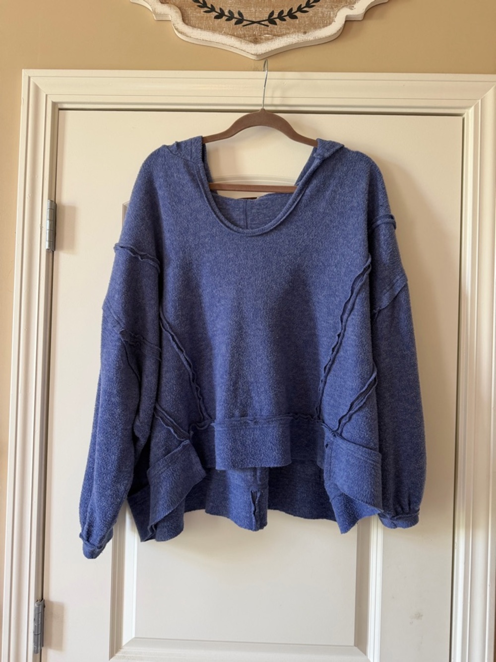 Zenana Outfitters Indigo Blue Raw-Edge Layered Sweatshirt Hoodie